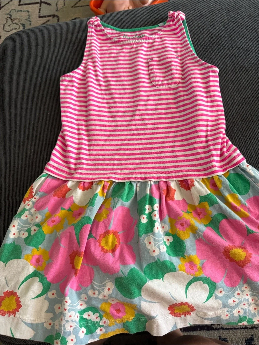 Mini Boden Pink Stripe Top Floral Skirt Casual Dress